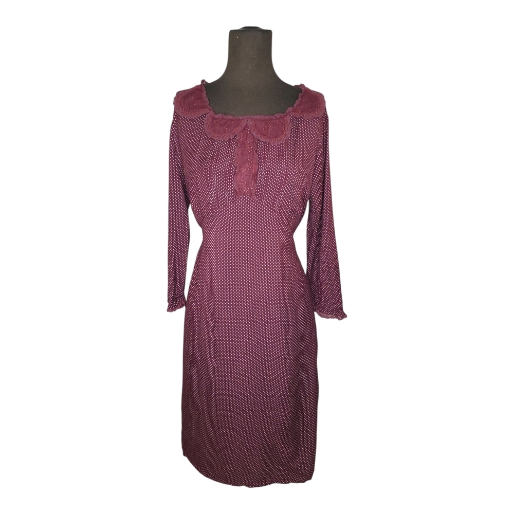 April Cornell Burgundy Polka Dot Dress Vintage Style XS S
